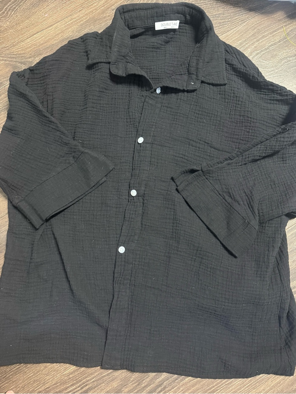 Double Take Men's Casual Black Button-Down Shirt